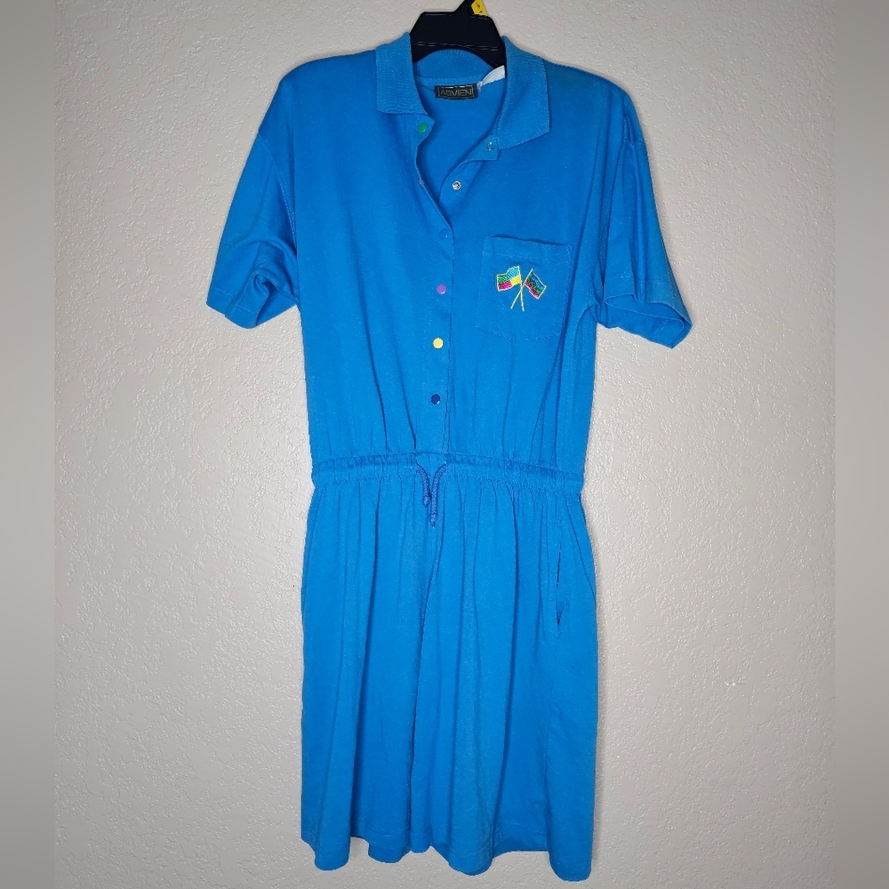 Blue Button-Up Jumpsuit with Colorful Accents
